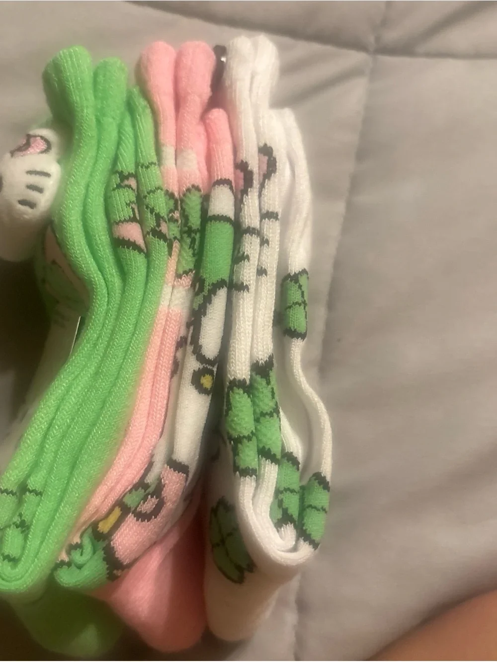 Sanrio Hello Kitty Light Green Crew Socks with Pink Bow Accents